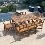 Complete Rattan and Ceramic Dining Room Set Attributed to Audoux Minnet, 1960s