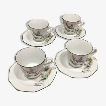 Service à café de 4 tasses et sous tasses en porcelaine de Bavière