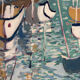 Houses by the port in the mist, oil on canvas signed 1989