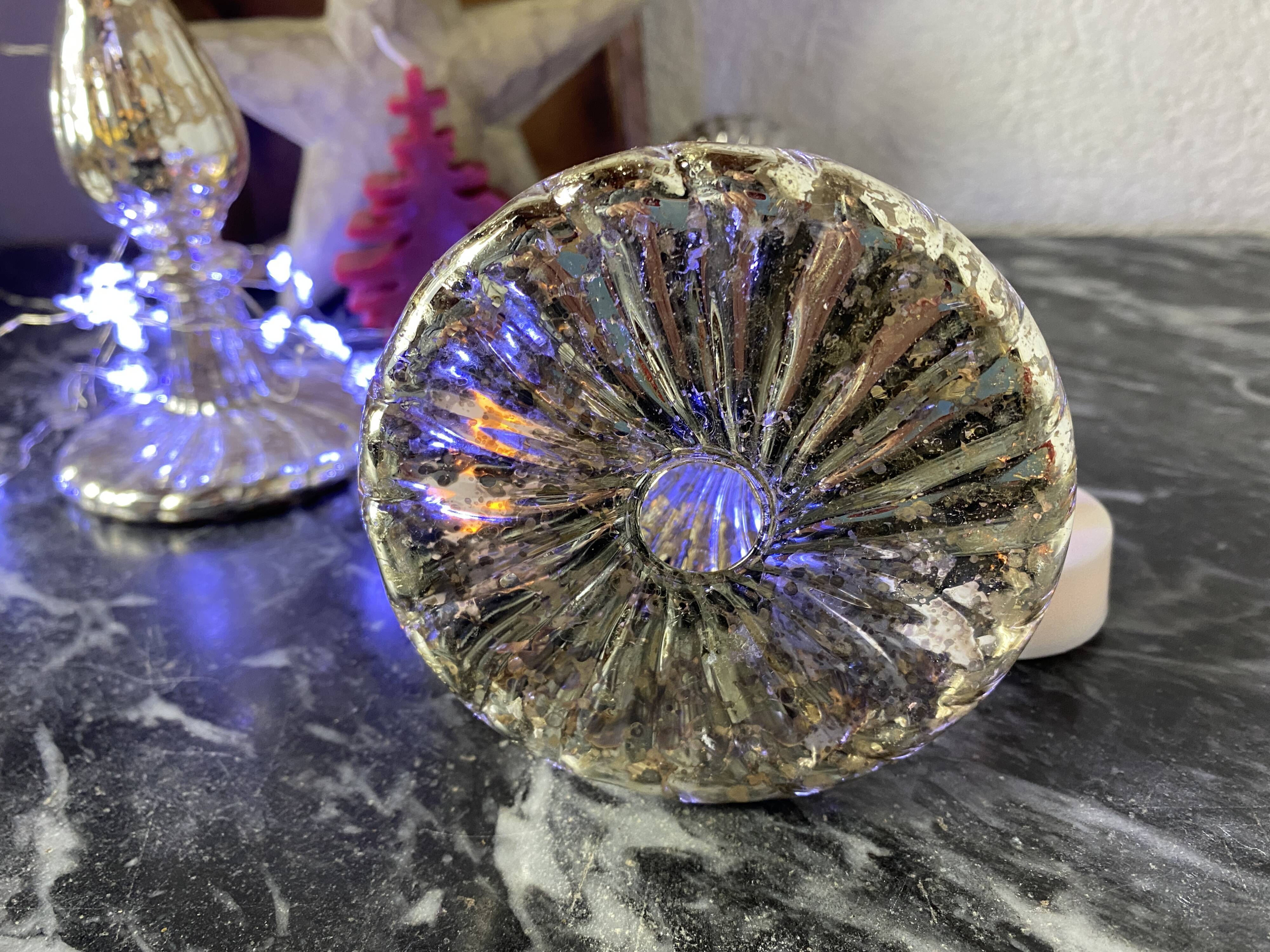 Set of 2 mercurized glass candle holders