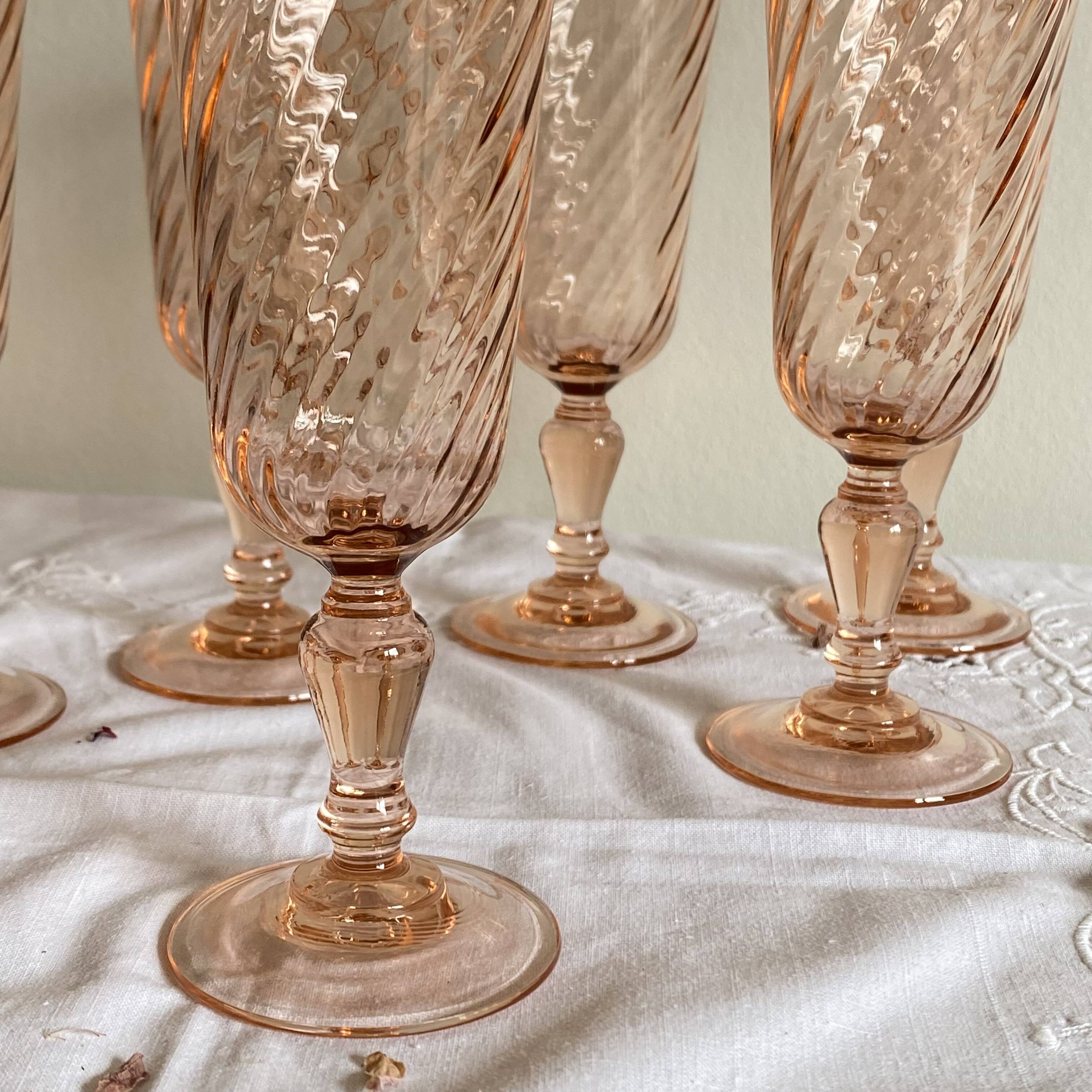 6 pink champagne flute glasses Rosaline Luminarc tableware