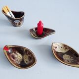 Jasba smoking set in brown red, four-piece Jasba ceramic set, table set, ashtray, candle holder hous