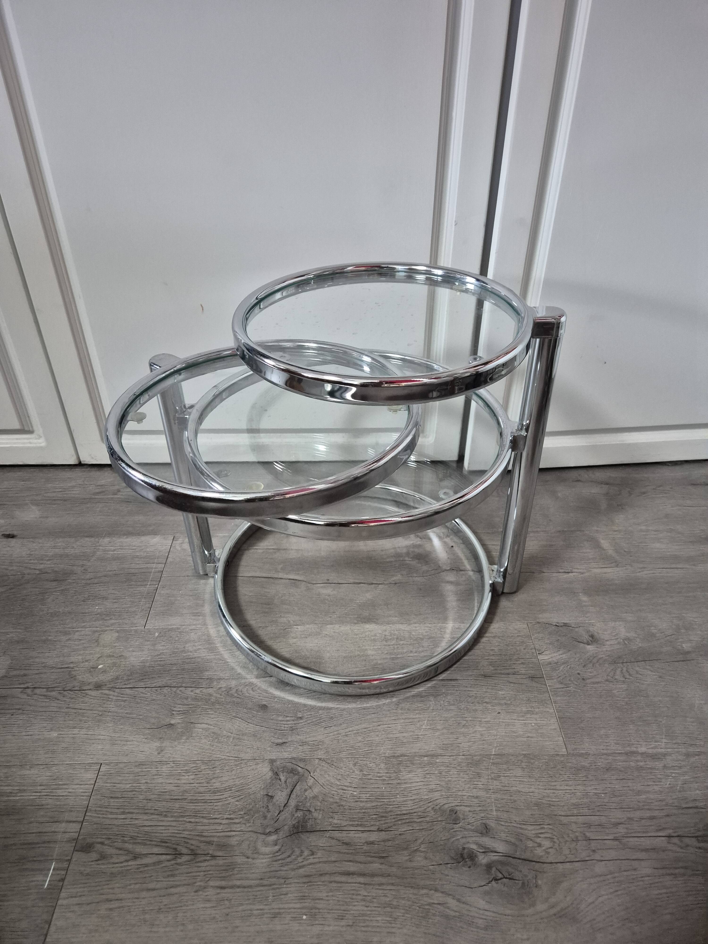 vintage coffee table leitmotiv style design 70 chrome and glass 3 shelves