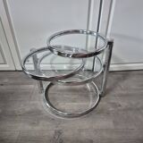 table basse vintage style leitmotiv design 70 chrome et verre 3 plateaux