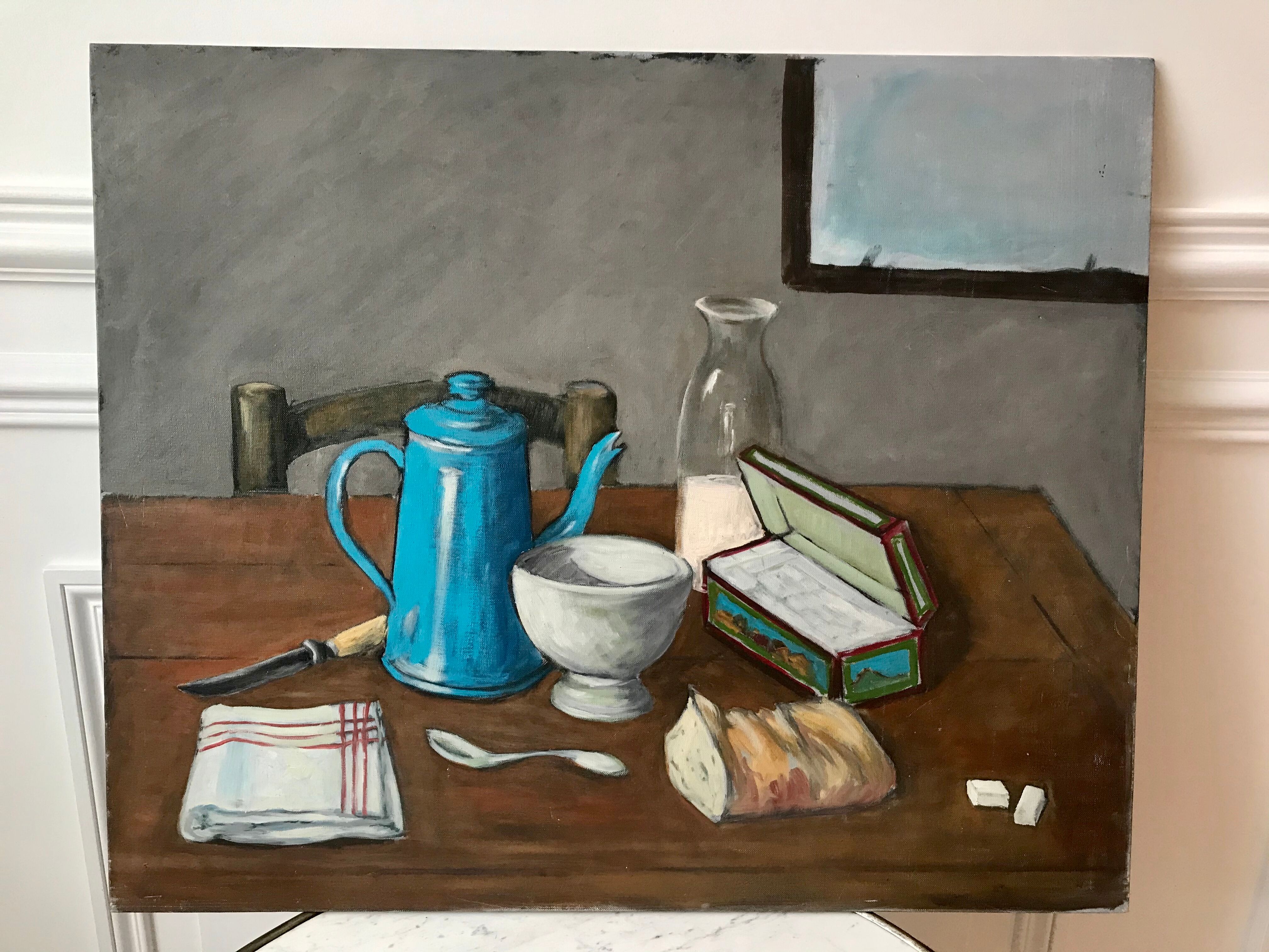Oil painting on cardboard old still life