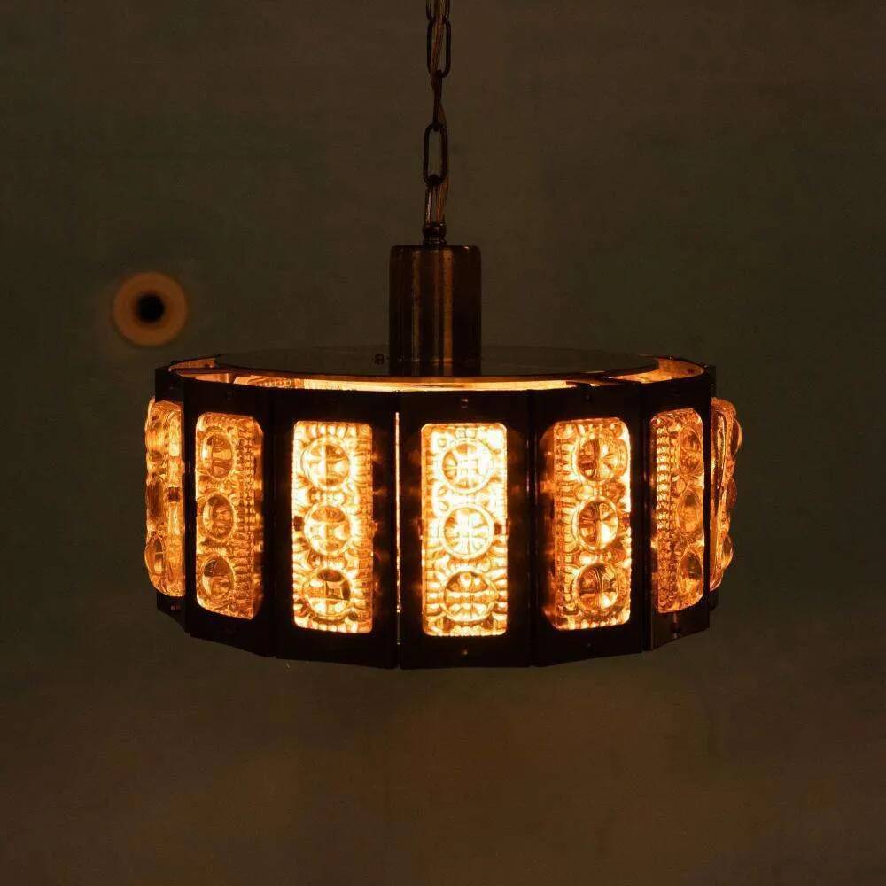Vintage glass suspension, Danish design, mid-century hanging.