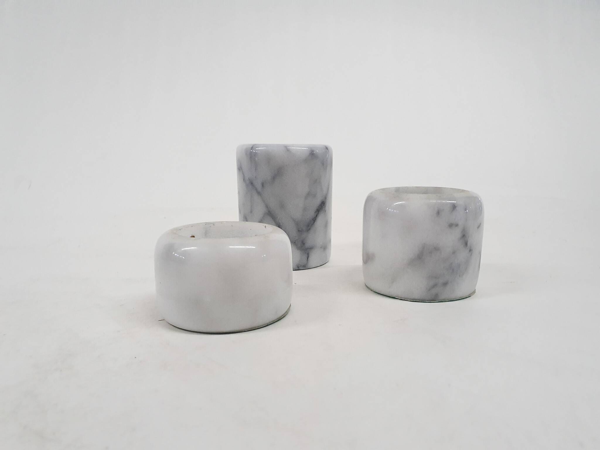 Set of three marble candle sticks, Italy 1970's