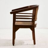 Beech and rattan armchair