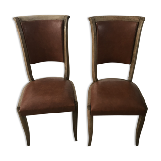 Set of 2 vintage chairs in wood and sky