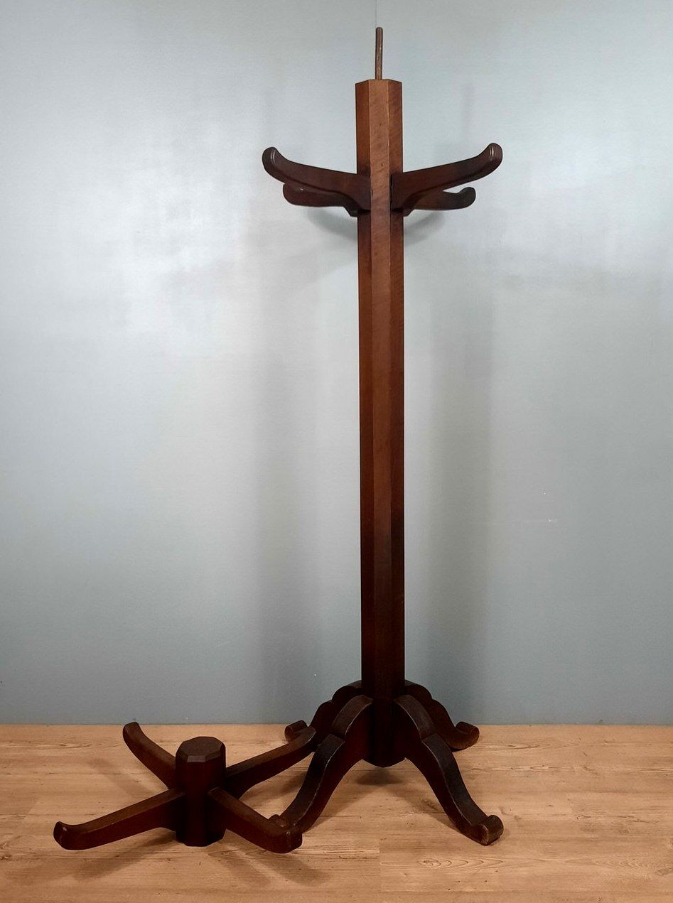 Coat rack parrot rustic walnut and oak totem circa 1930