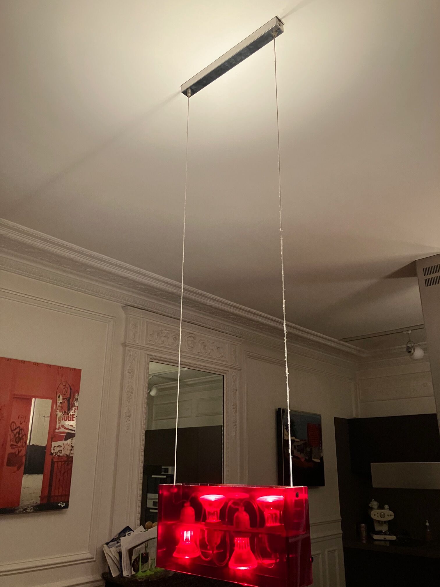 Duplex pendant lamp - Fontana Arte red plexiglass by Carlo Tamborini