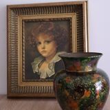 Tableau ancien portrait jeune garçon reproduction