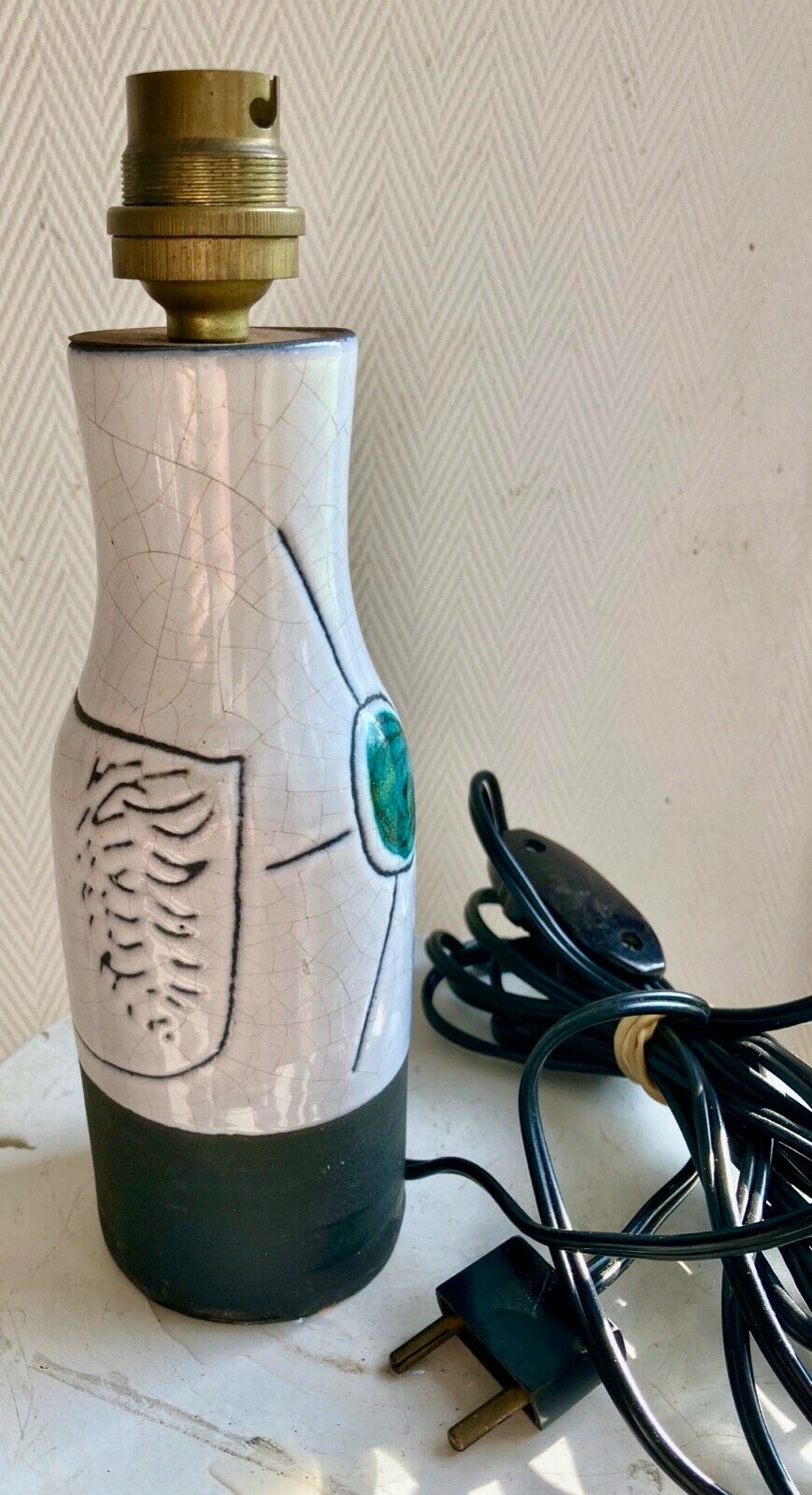 Polychrome enamelled ceramic lamp base with abstract decoration signed Jacques Innocenti