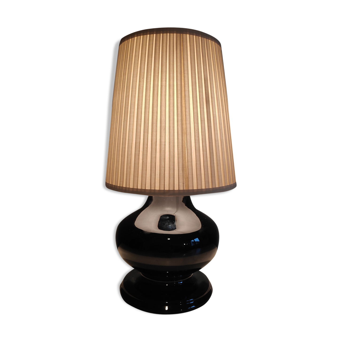 Black ceramic foot lamp and beige fabric lampshade