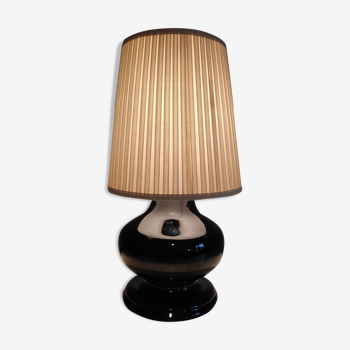 Lampe céramique noir et abat-jour tissu beige