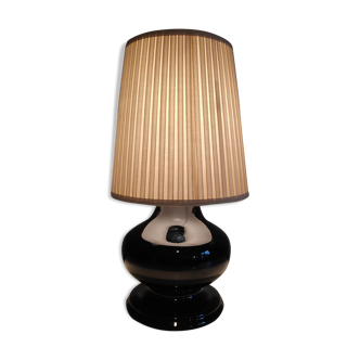Black ceramic foot lamp and beige fabric lampshade