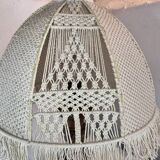 Turned wood lamp and macramé lampshade