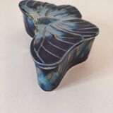 Vintage blue enameled ceramic butterfly box signed alpho