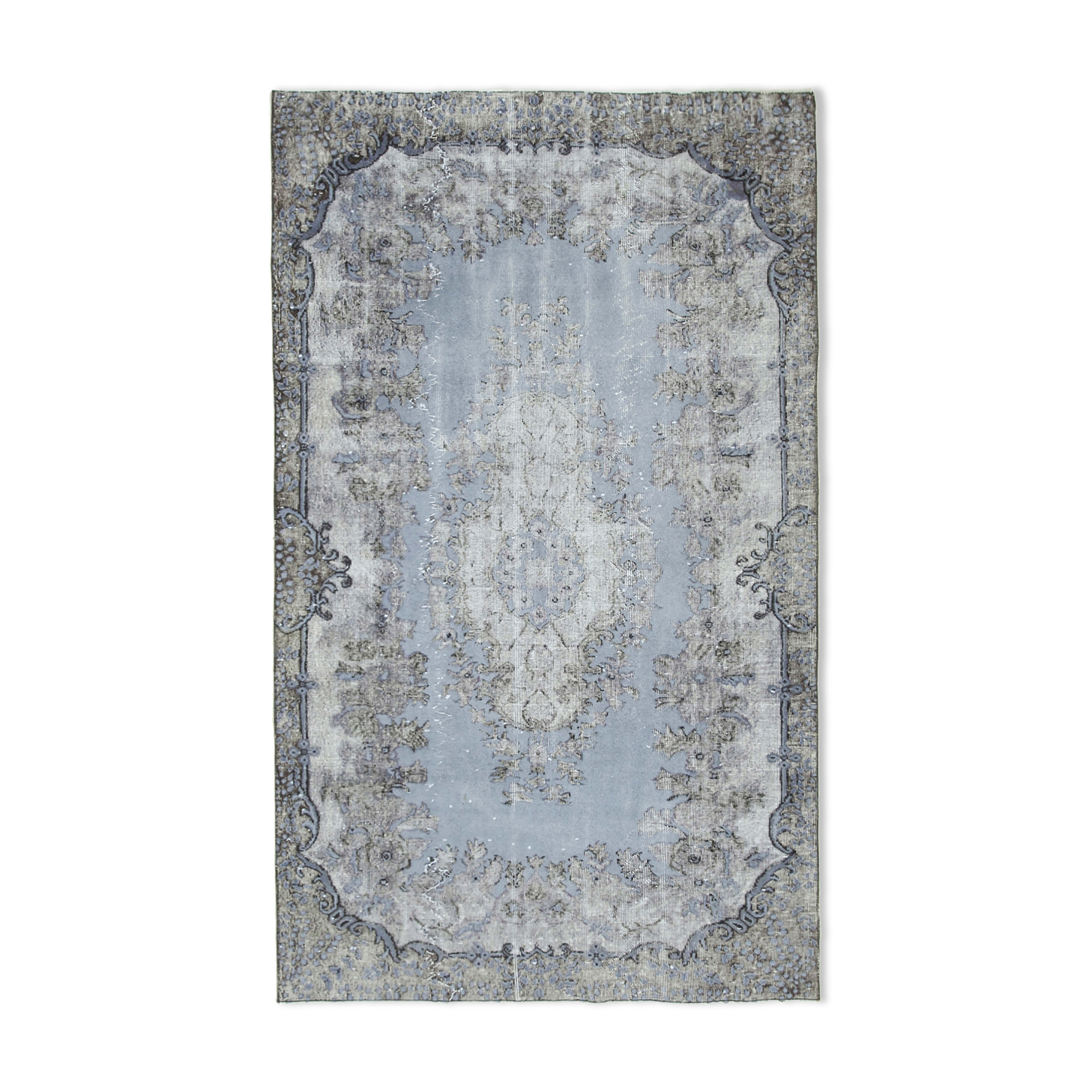Hand-knotted distressed oriental 1980s 158 cm x 267 cm grey carpet
