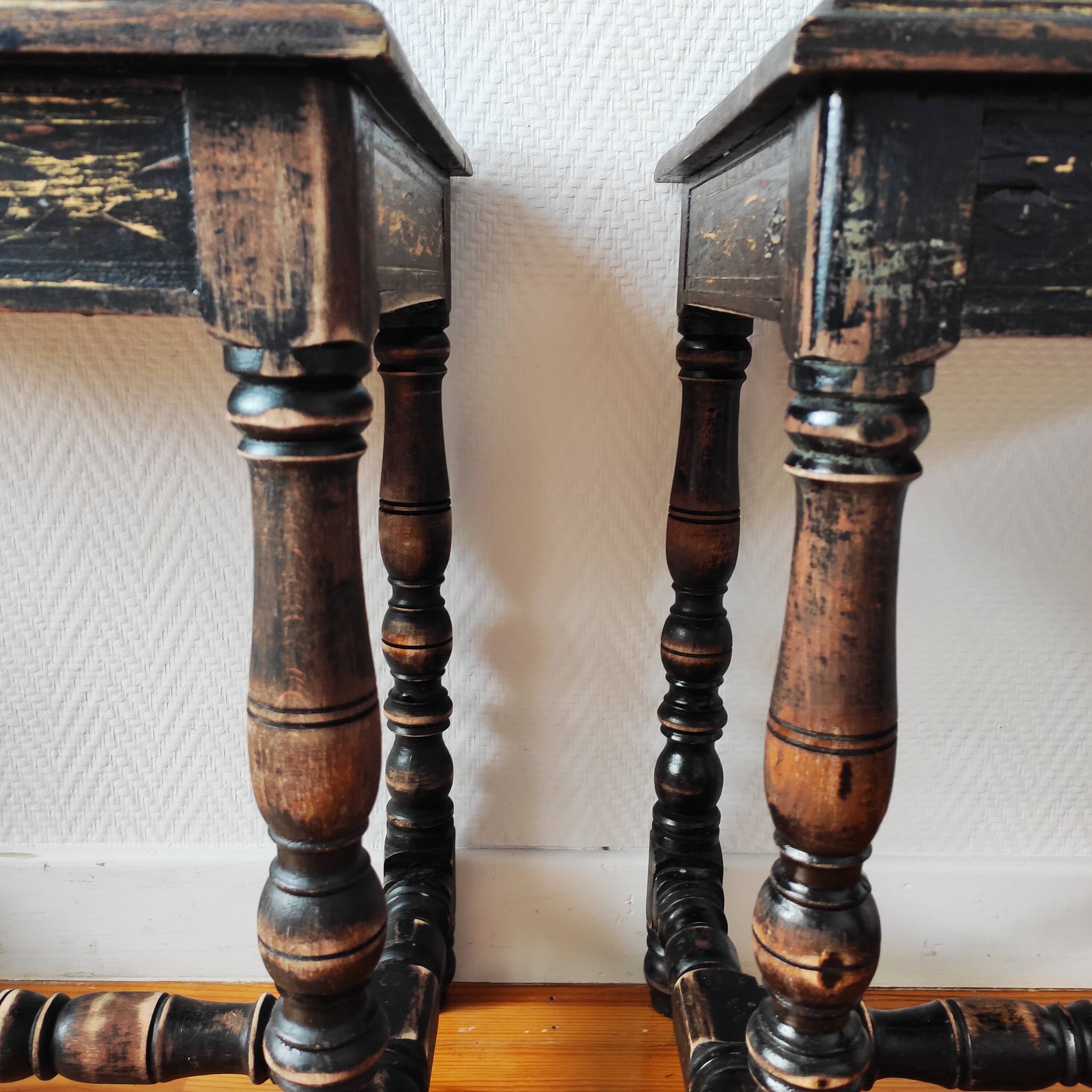 Pair of old Jacobean style sofa ends