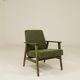 Fauteuil vintage en velours côtelé vert olive, bois vert