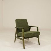 Lounge Chair Vintage Olive Green Corduroy ,Green Wood