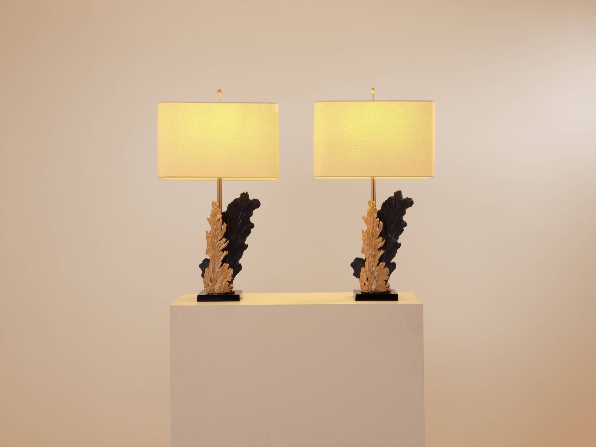 Pair of bronze and resin lamps by Philippe Cheverny, 1970s