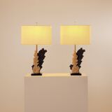 Paire de lampes bronze et résine de Philippe Cheverny 1970s