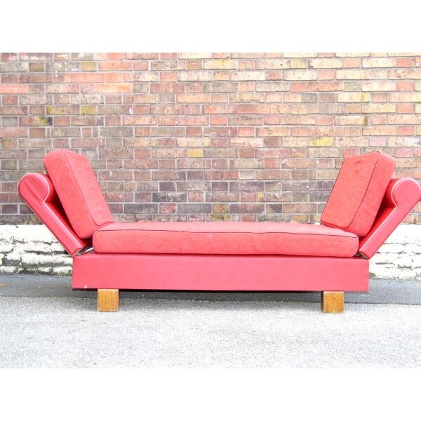 Meridienne vintage bench seat years 50 60 skai Red