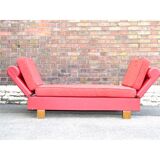 Meridienne vintage bench seat years 50 60 skai Red