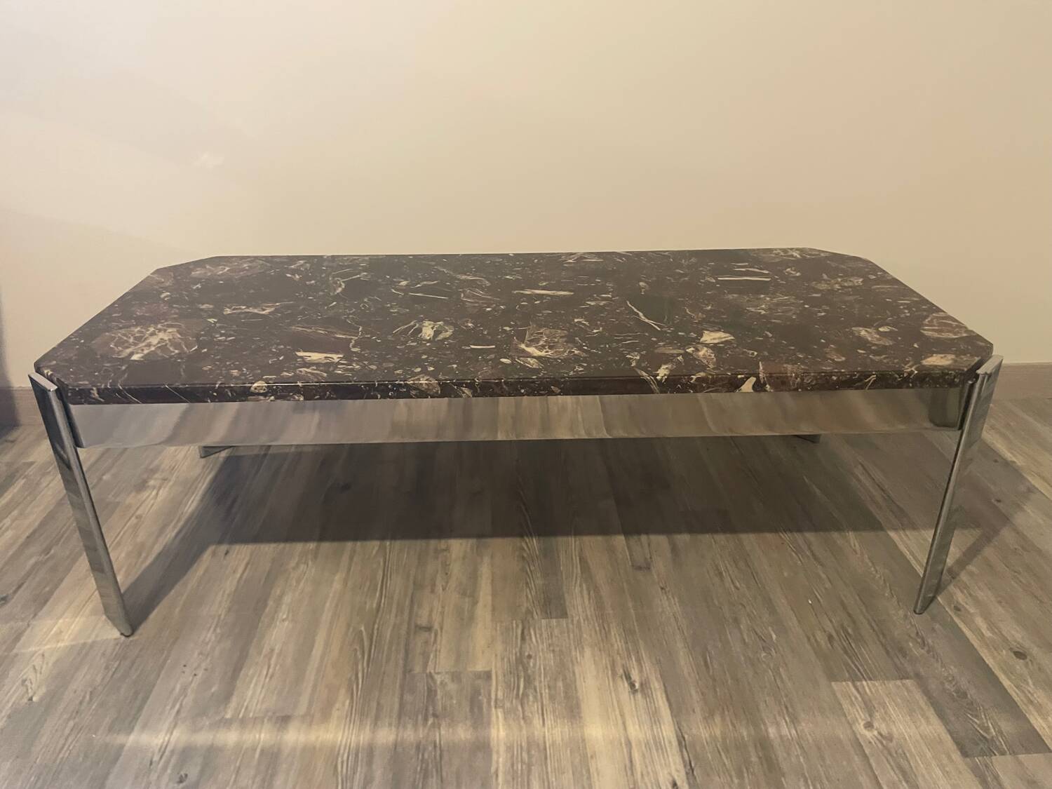 Table basse vintage roche bobois marbre pieds chromé circa 1970s
