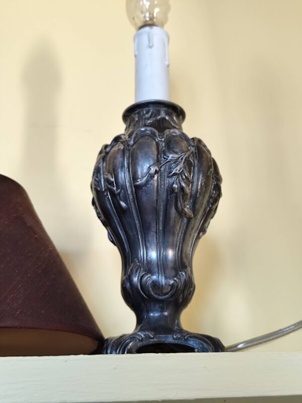 Pied de lampe art nouveau en étain - fausse bougie