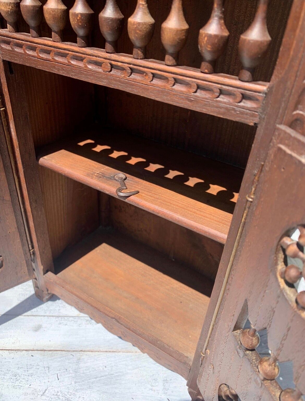 Miniature wooden wardrobe for dolls, hand-carved in Breton French style.