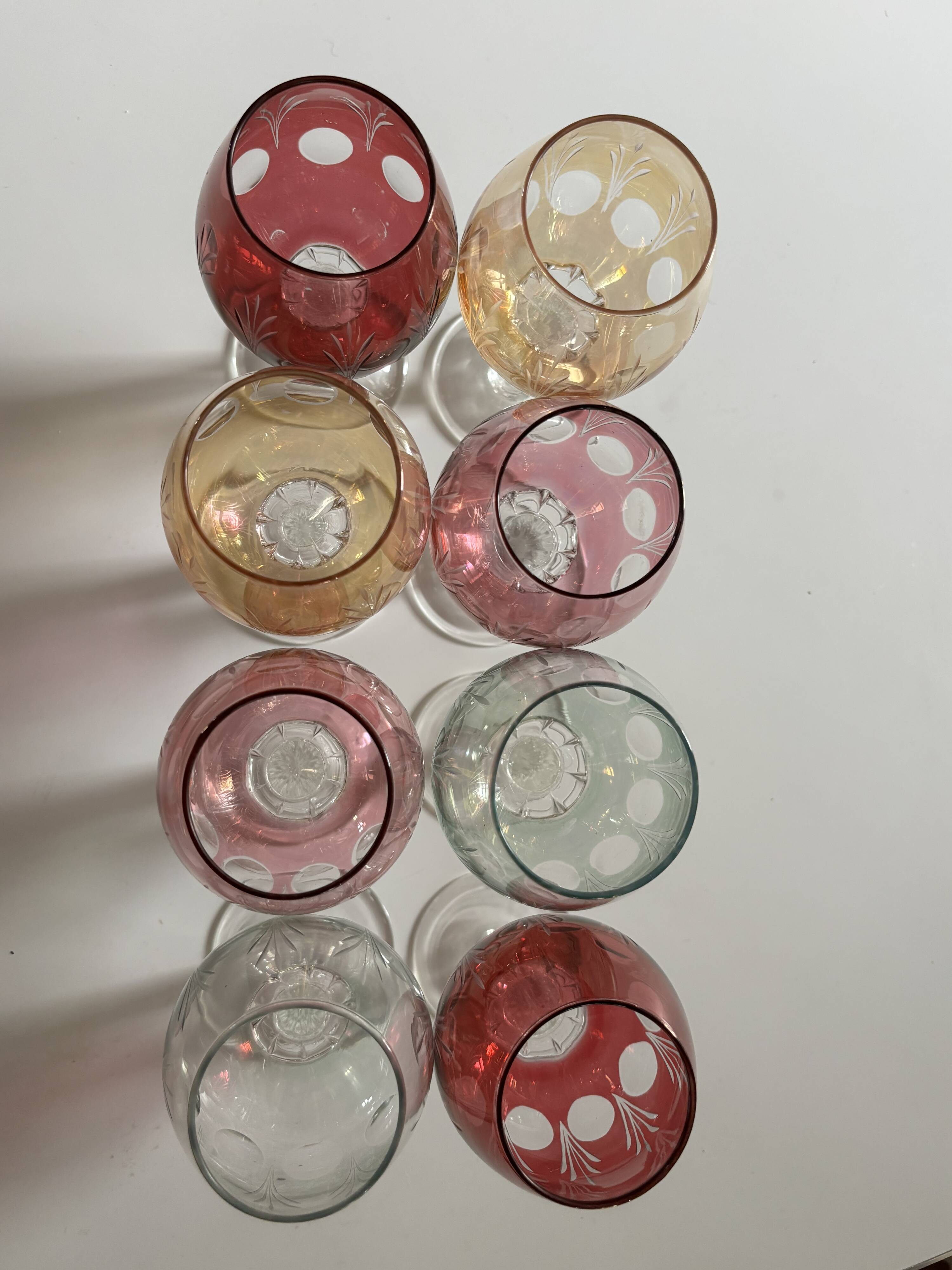 Crystal Colour Verres X8 1970s Vintage Service Engraved 16 cm