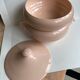 Pair of Digouin Sarreguemines dishes with powder pink lid