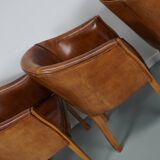Fauteuils club style art déco en cuir cognac, pays-bas, set de quatre