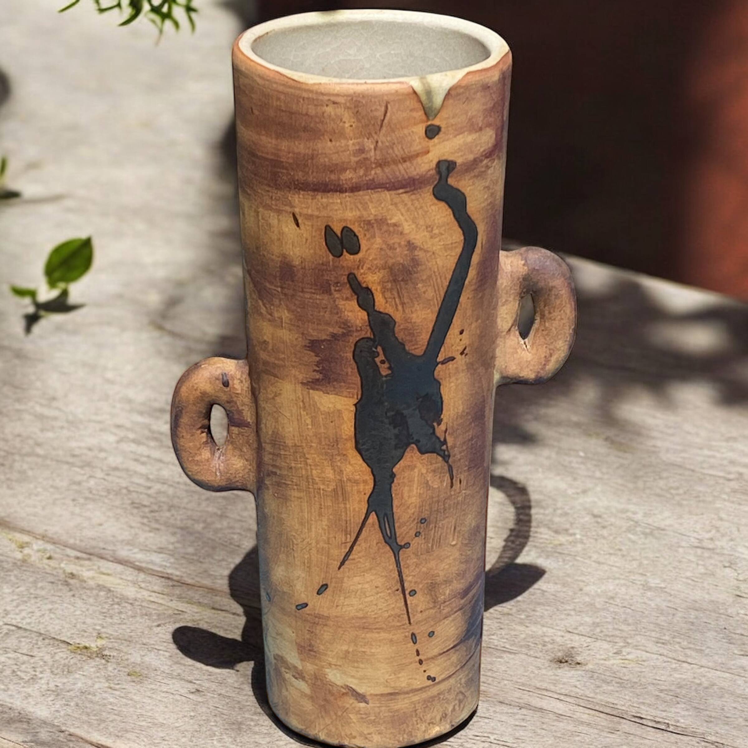 Large glazed stoneware vase, Vintage pottery of La Colombe, Vallauris, 1960s