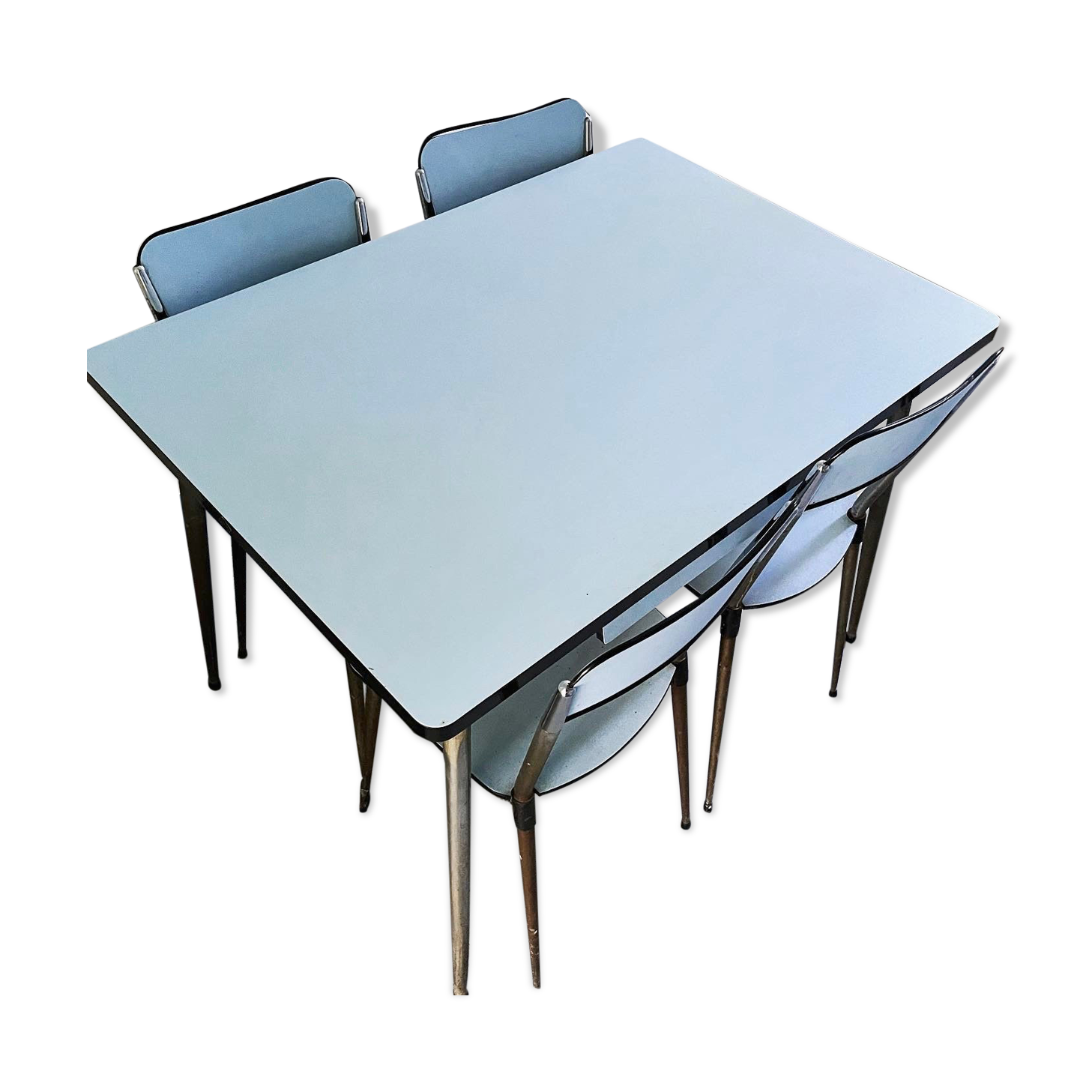 Set table and 4 chairs in formica light blue