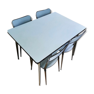 Set table and 4 chairs in formica light blue