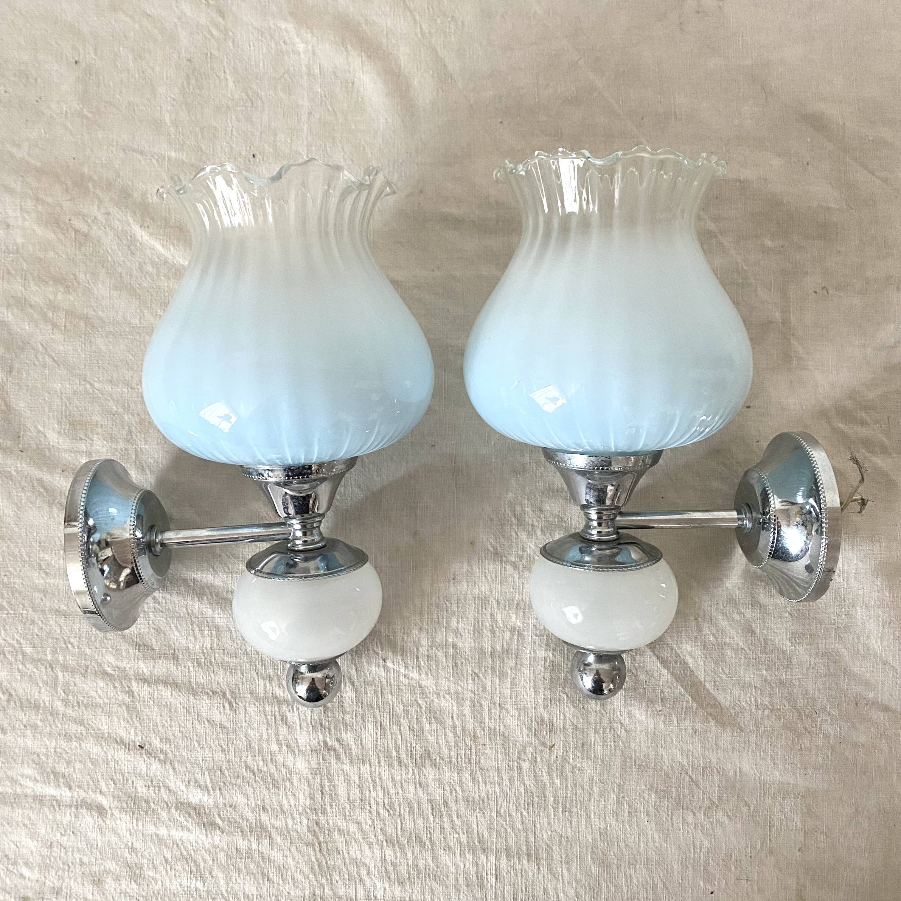 Pair of vintage glass tulip wall lights