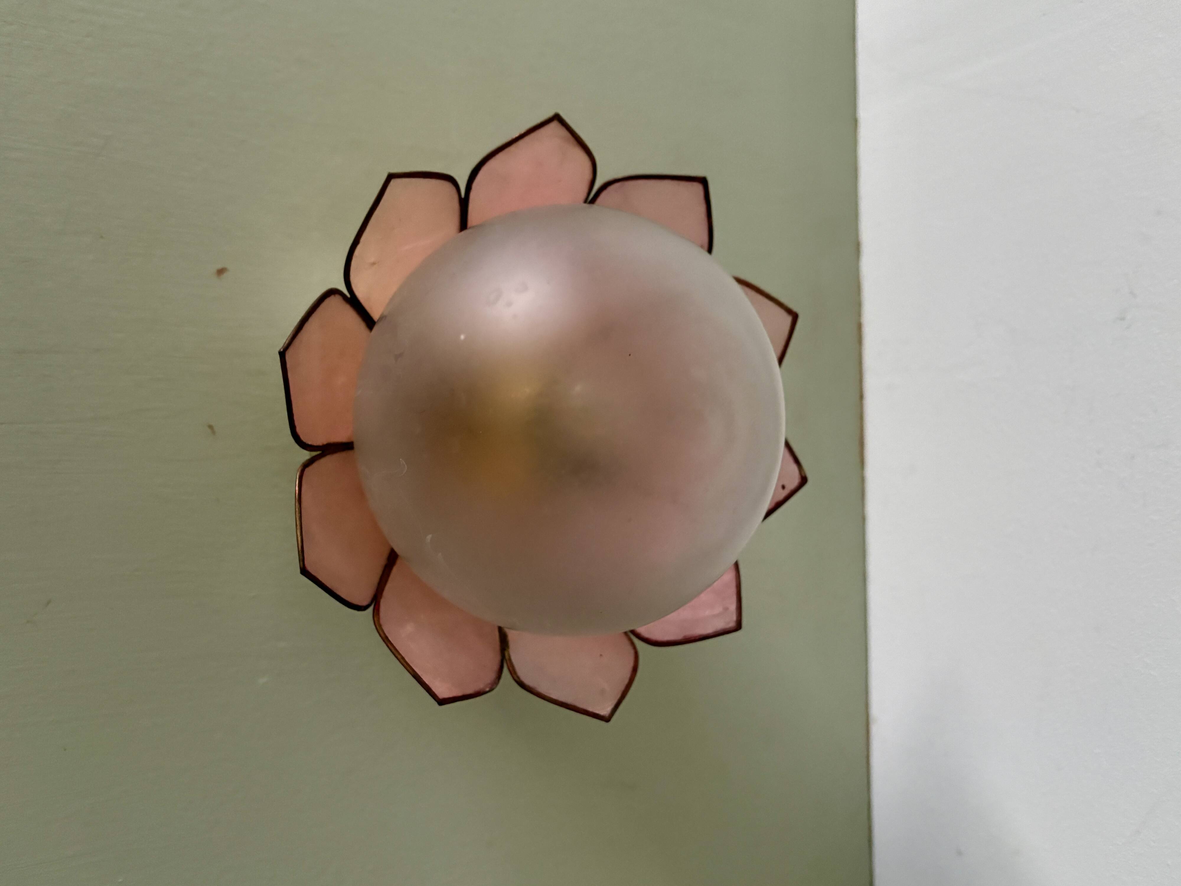 Vintage pink mother-of-pearl wall lamp with frosted glass globe