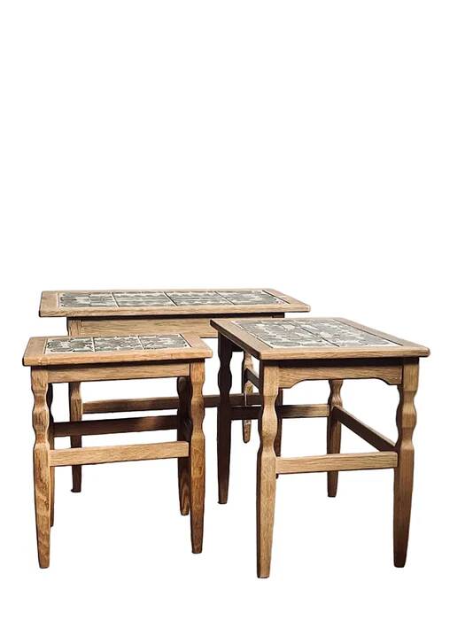 Henning Kjærnulf set of three oak nesting tables for EG Kvalitets, Denmark 1960s