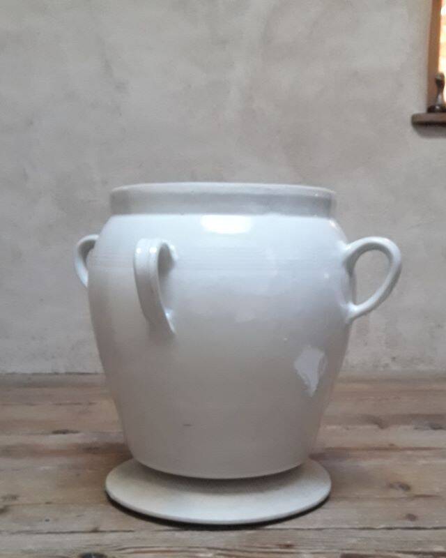Grease pot salting pot H47cm in enamelled stoneware
