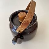 Scandinavian teapot, enameled iron and wood