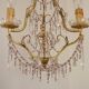 French gilt bronze three-light cage chandelier with pink and clear beaded swags.