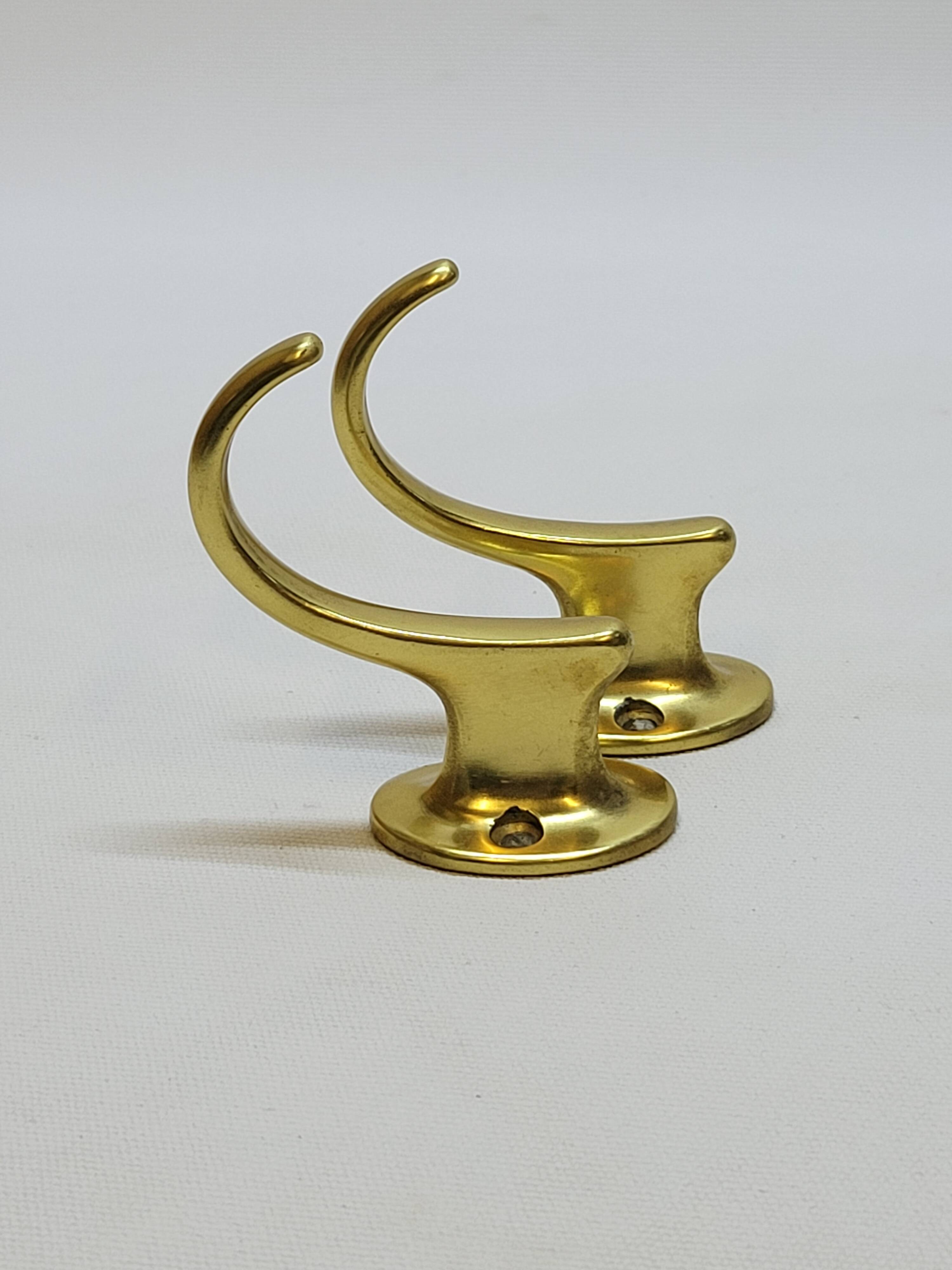 Gold-Colored Anodized Aluminum Coat Hooks, 1950s, Set of 2