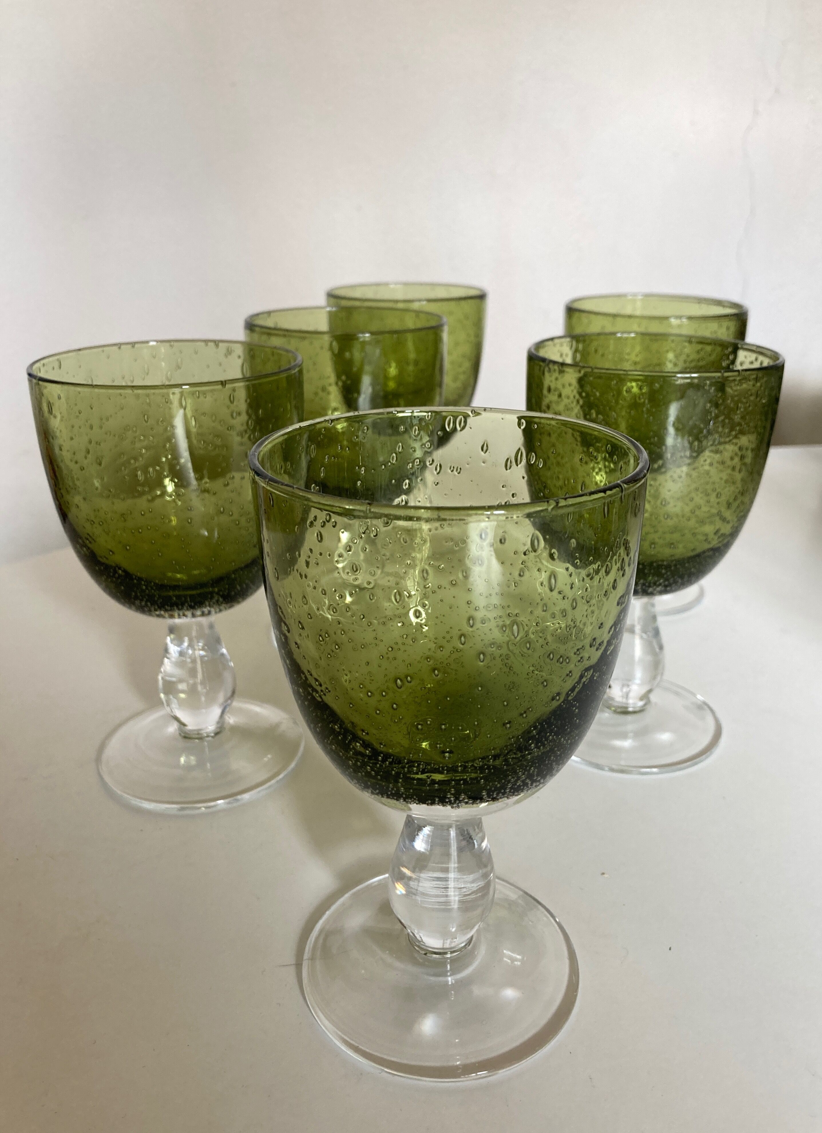 Set de 6 verres 1970 en verre bullé vert