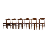 Vintage 60s set of 6 solid oak Danish design dining room chairs, Kjærnulf style