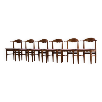 Vintage 60s set of 6 solid oak Danish design dining room chairs, Kjærnulf style