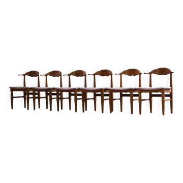 Vintage 60s set of 6 solid oak Danish design dining room chairs, Kjærnulf style